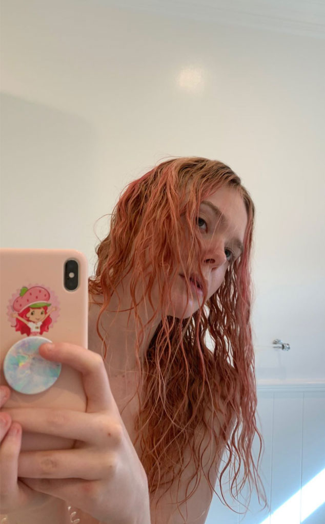 Elle Fanning, Pink Hair, Instagram